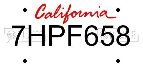 7HPF658 California License Plate