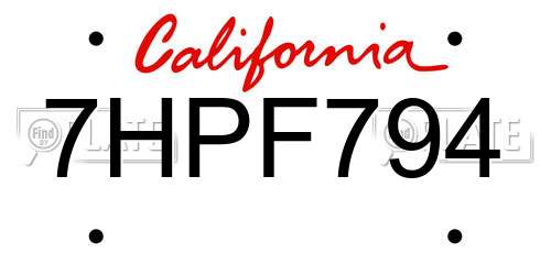 7HPF794 California License Plate