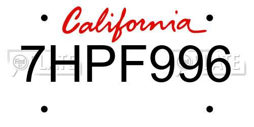 7HPF996 California License Plate
