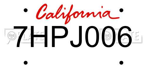 7HPJ006 California License Plate