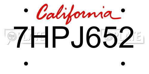 7HPJ652 California License Plate
