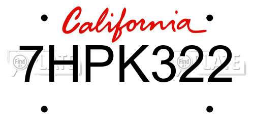 7HPK322 California License Plate