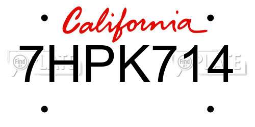 7HPK714 California License Plate
