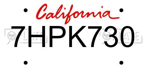 7HPK730 California License Plate