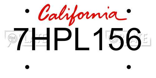 7HPL156 California License Plate