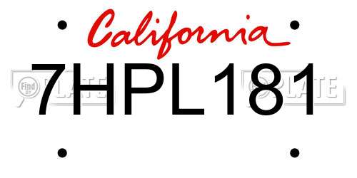 7HPL181 California License Plate