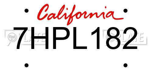 7HPL182 California License Plate