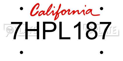 7HPL187 California License Plate
