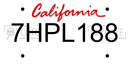 7HPL188 California License Plate