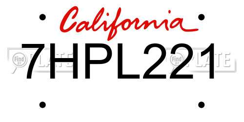 7HPL221 California License Plate
