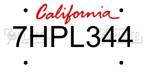 7HPL344 California License Plate