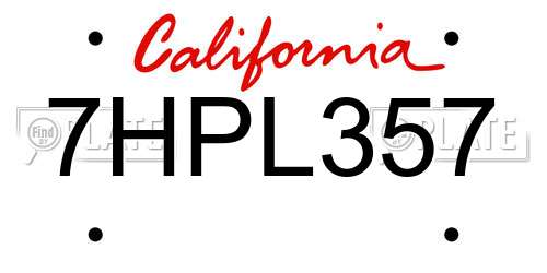 7HPL357 California License Plate