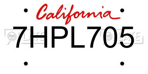7HPL705 California License Plate