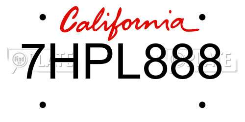 7HPL888 California License Plate
