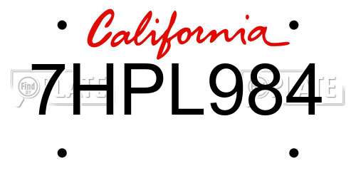 7HPL984 California License Plate