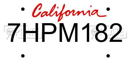 7HPM182 California License Plate