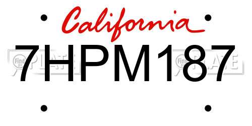 7HPM187 California License Plate