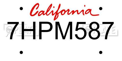 7HPM587 California License Plate