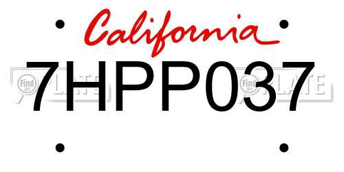 7HPP037 California License Plate