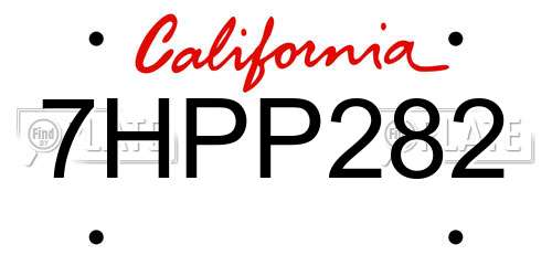 7HPP282 California License Plate