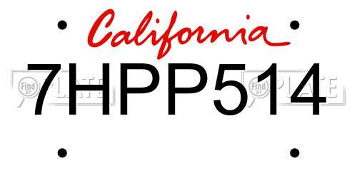 7HPP514 California License Plate