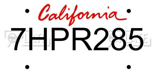 7HPR285 California License Plate