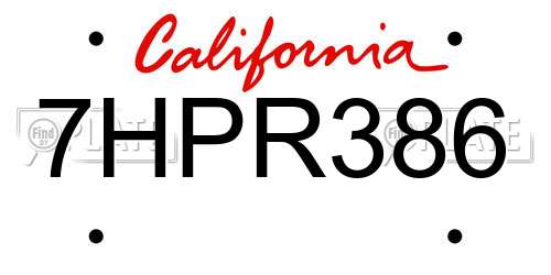 7HPR386 California License Plate