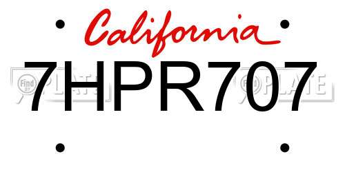 7HPR707 California License Plate