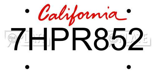 7HPR852 California License Plate