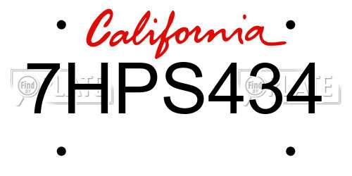 7HPS434 California License Plate