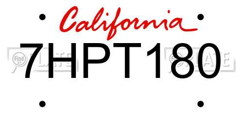 7HPT180 California License Plate
