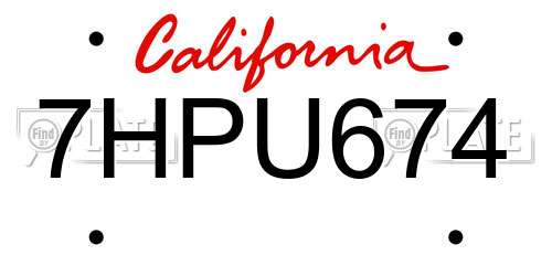 7HPU674 California License Plate