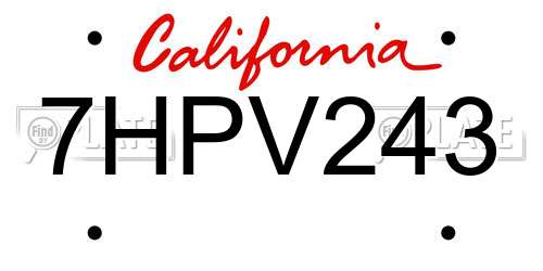 7HPV243 California License Plate