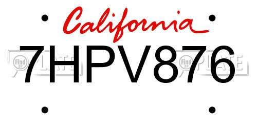 7HPV876 California License Plate
