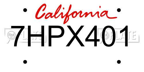 7HPX401 California License Plate