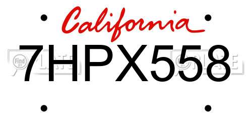 7HPX558 California License Plate