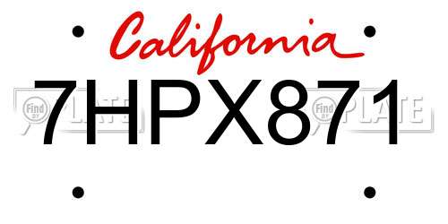 7HPX871 California License Plate