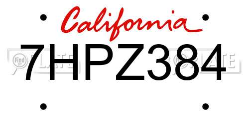 7HPZ384 California License Plate