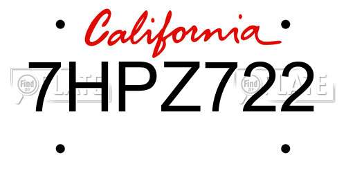 7HPZ722 California License Plate