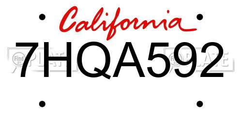 7HQA592 California License Plate