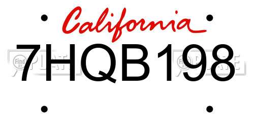 7HQB198 California License Plate