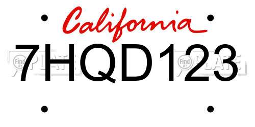 7HQD123 California License Plate