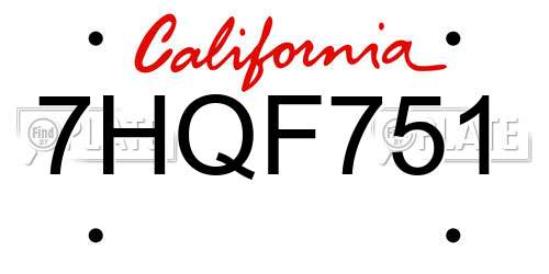 7HQF751 California License Plate