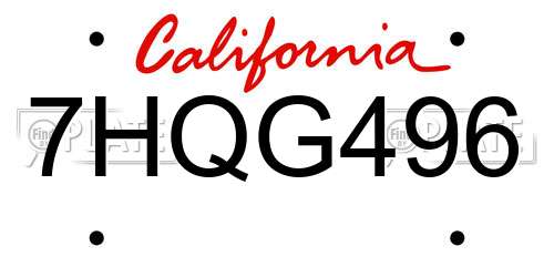 7HQG496 California License Plate