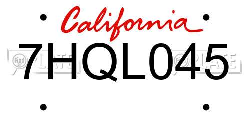7HQL045 California License Plate
