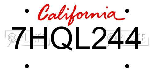 7HQL244 California License Plate