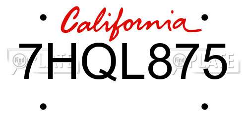 7HQL875 California License Plate