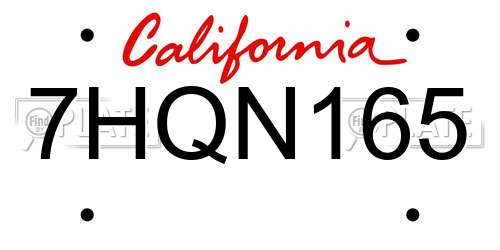 7HQN165 California License Plate