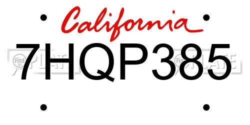 7HQP385 California License Plate