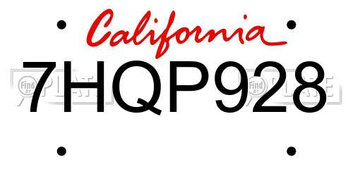 7HQP928 California License Plate